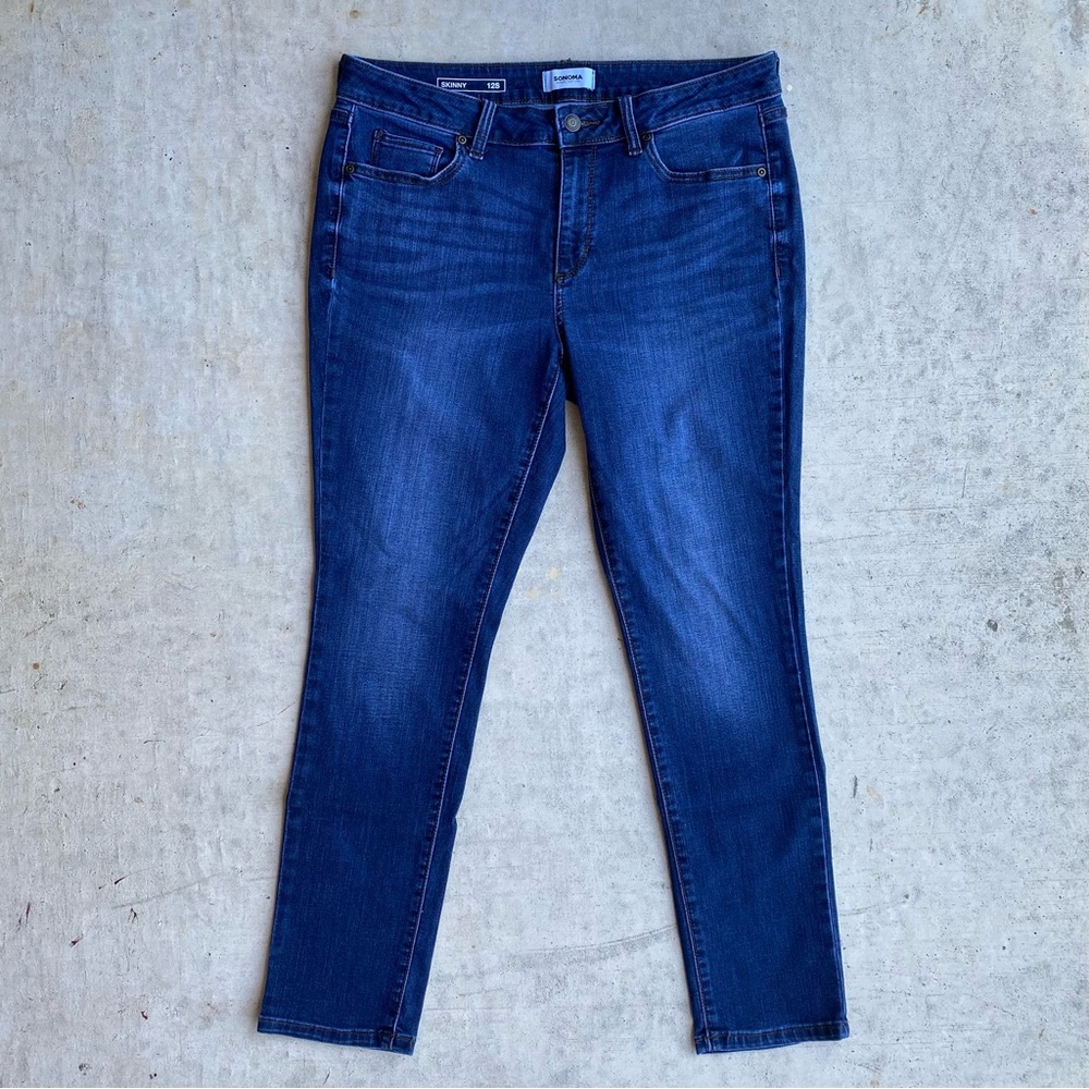 women’s sonoma super soft stretch mid rise skinny jeans size 12S dark wash